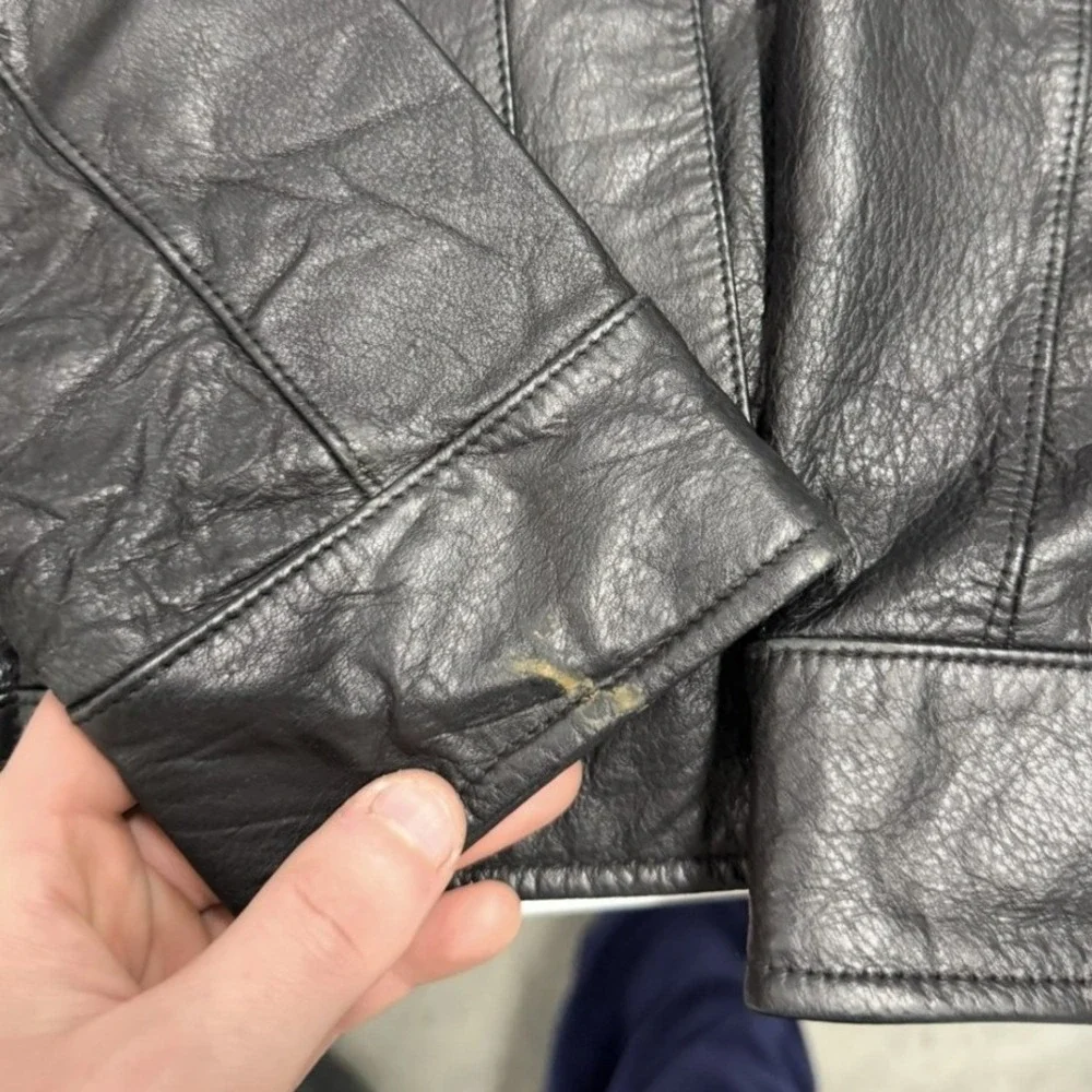 Leather Limited Black Genuine Leather Jacket Leopard Print Lining Womens Medium - Picture 2 of 6